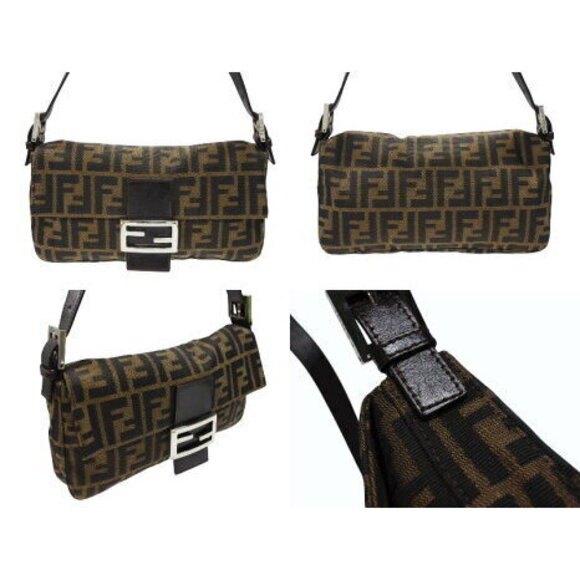 FENDI Mamma Bucket Hobo Shoulder Bag Zucca Canvas Leather Brown - Picture 2 of 8